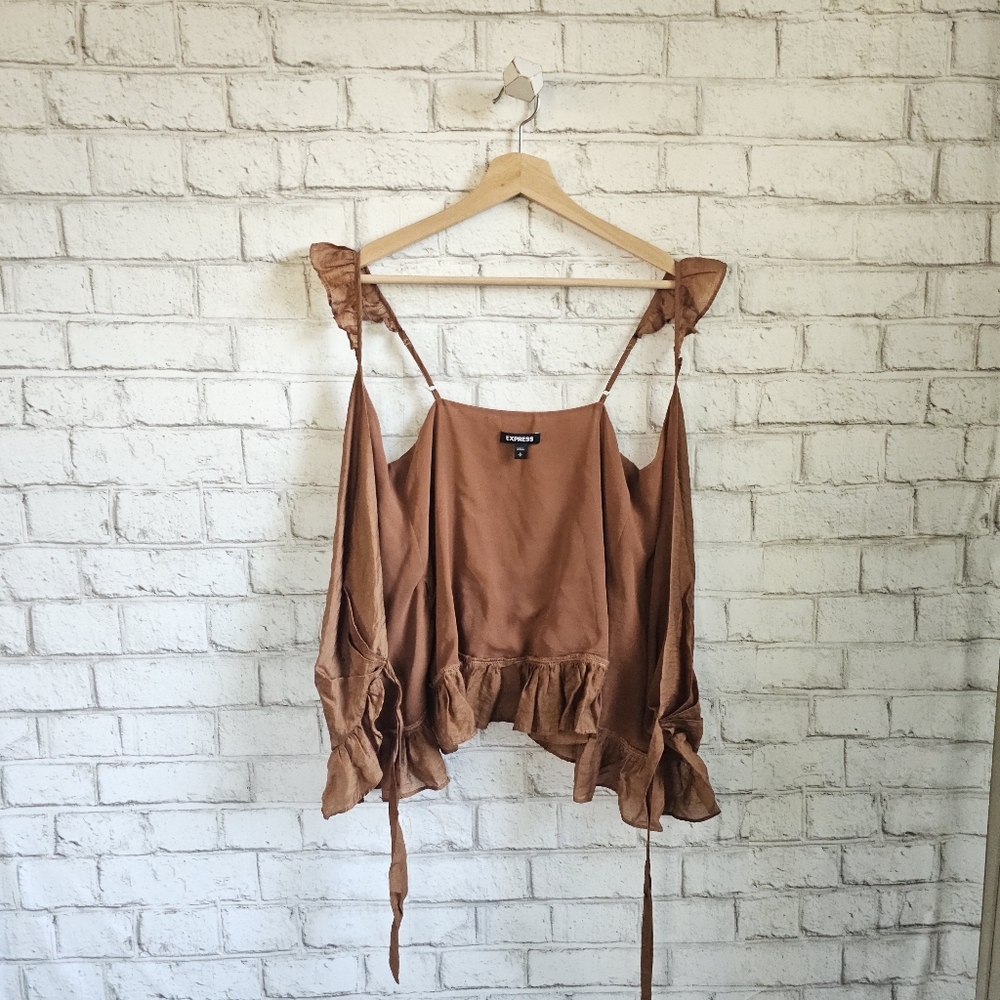 ☆ EXPRESS Bronze Ruffle Wrap Top, S ☆ - Picture 4 of 9
